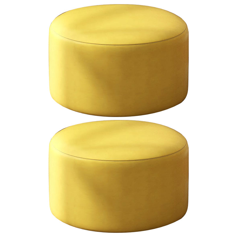 Modern Stain Resistant Standard Round Yellow Leather Ottoman for Living Room