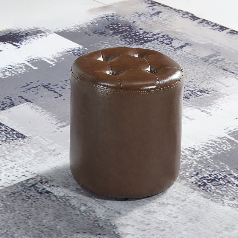 Modern Ottoman Water Resistant Tufted Leather Round Foot Stool Ottoman
