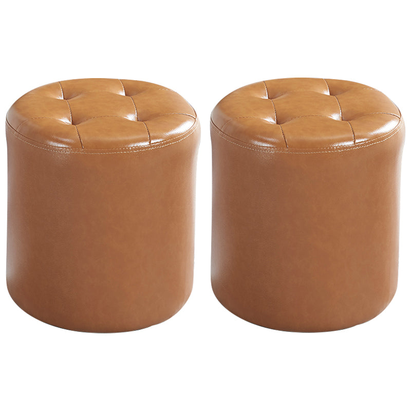 Modern Ottoman Water Resistant Tufted Leather Round Foot Stool Ottoman