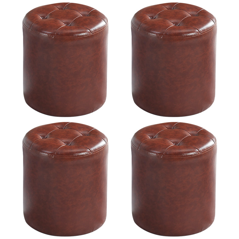 Modern Ottoman Water Resistant Tufted Leather Round Foot Stool Ottoman