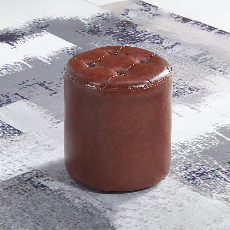 Modern Ottoman Water Resistant Tufted Leather Round Foot Stool Ottoman
