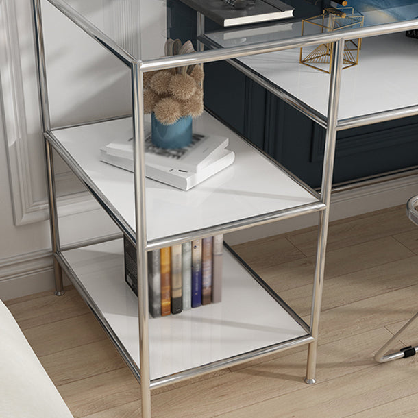 Glass Rectangular Writing Desk Contemporary Style Office Desk with Storage Shelves
