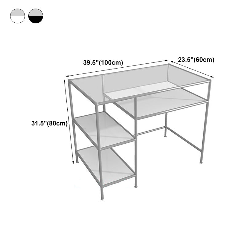 Glass Rectangular Writing Desk Contemporary Style Office Desk with Storage Shelves