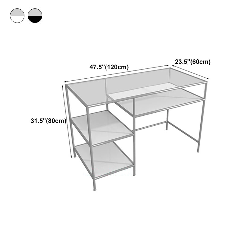Glass Rectangular Writing Desk Contemporary Style Office Desk with Storage Shelves