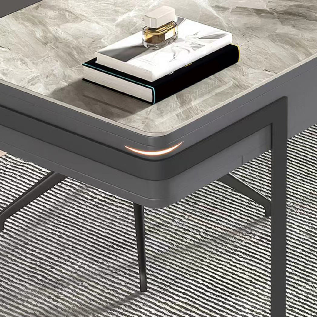 Glam Style 2-drawer Office Desk Sintered Stone Top Desk with Stainless Steel Legs