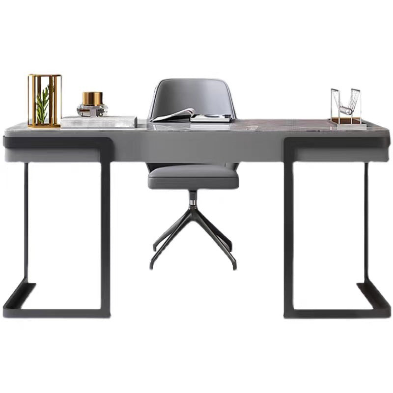 Glam Style 2-drawer Office Desk Sintered Stone Top Desk with Stainless Steel Legs