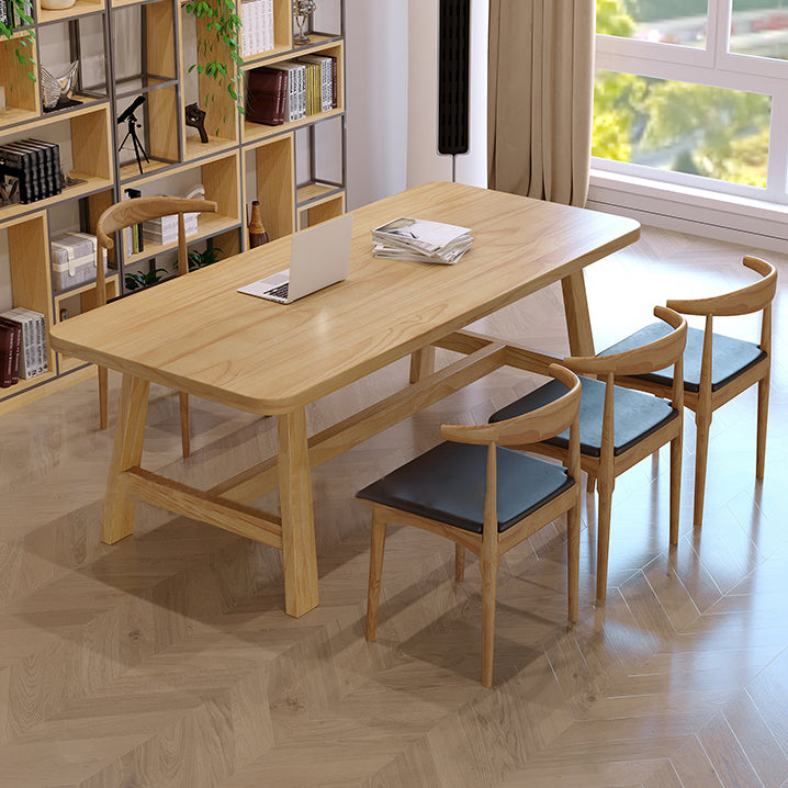 Modern Style Office Desk Solid Wood Trestle Writing Desk for Home