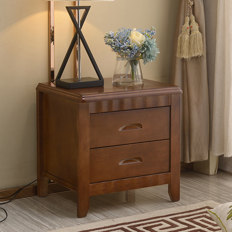 Modern Solid Wood Nightstand 2-Drawer Storage Oak 20 Inch H Night Table with Legs