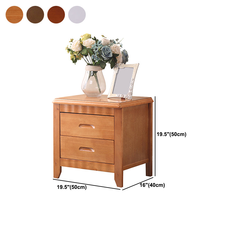 Modern Solid Wood Nightstand 2-Drawer Storage Oak 20 Inch H Night Table with Legs