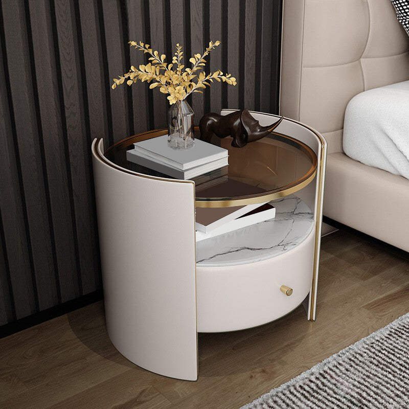 Glam Glass Top Nightstand Open Storage 20 Inch H 1-Drawer Night Table