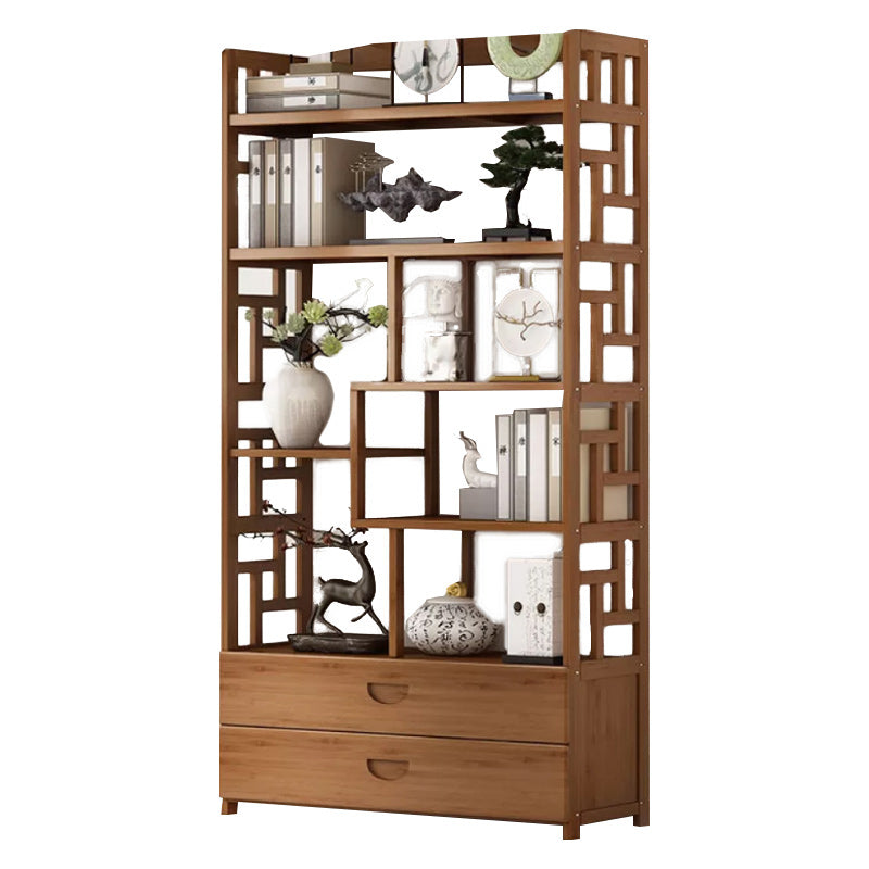 Brown Contemporary Style Standard Bookshelf Solid Bamboo Bookcase for Study Room