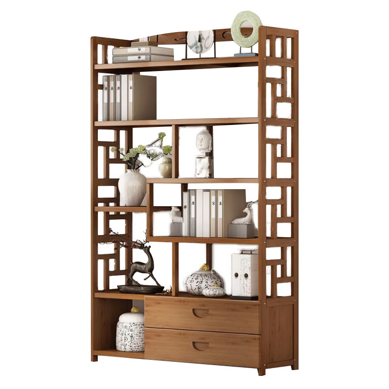 Brown Contemporary Style Standard Bookshelf Solid Bamboo Bookcase for Study Room