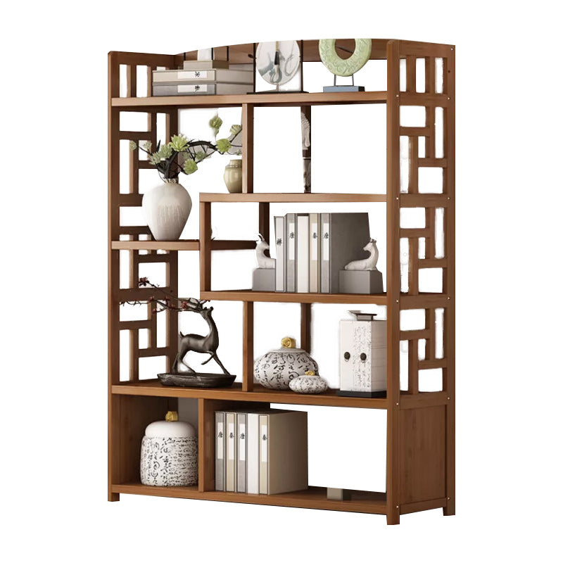 Brown Contemporary Style Standard Bookshelf Solid Bamboo Bookcase for Study Room