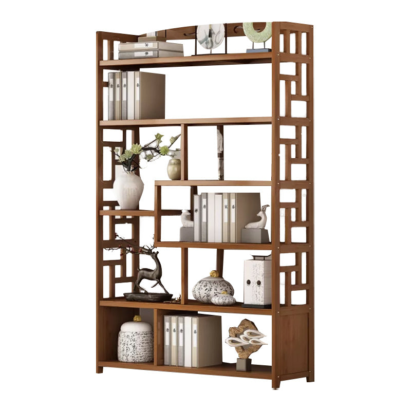 Brown Contemporary Style Standard Bookshelf Solid Bamboo Bookcase for Study Room