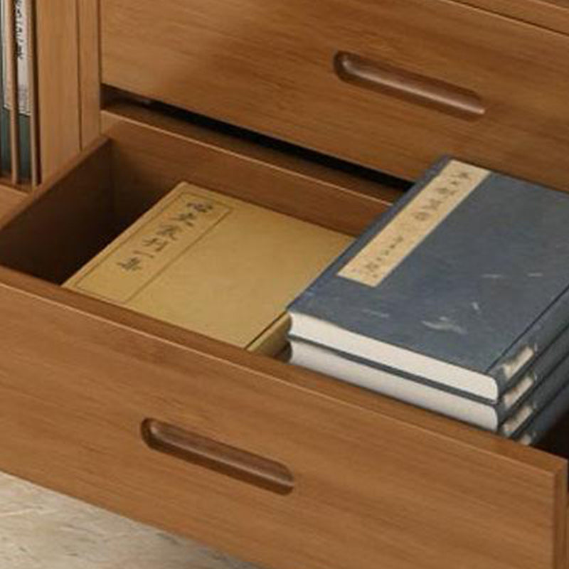 Brown Contemporary Style Standard Bookshelf Solid Bamboo Bookcase for Study Room