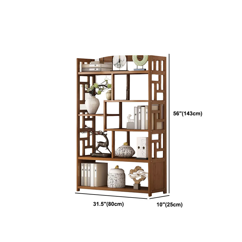 Brown Contemporary Style Standard Bookshelf Solid Bamboo Bookcase for Study Room