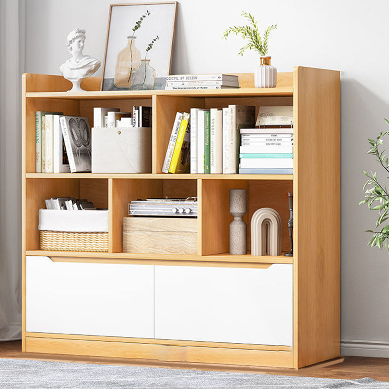 44.4"H Modern Bookshelf Wood Geometric Matte Finish Closed Back Bookcase with Drawers
