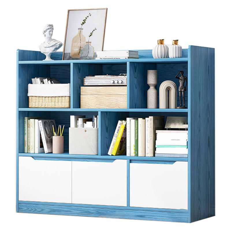 44.4"H Modern Bookshelf Wood Geometric Matte Finish Closed Back Bookcase with Drawers