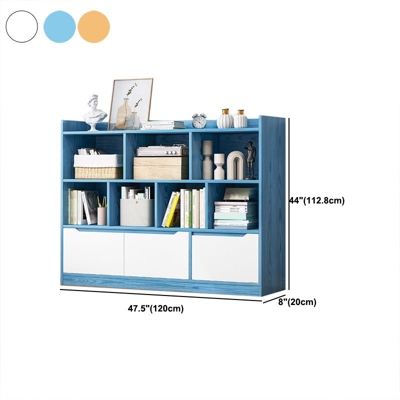 44.4"H Modern Bookshelf Wood Geometric Matte Finish Closed Back Bookcase with Drawers