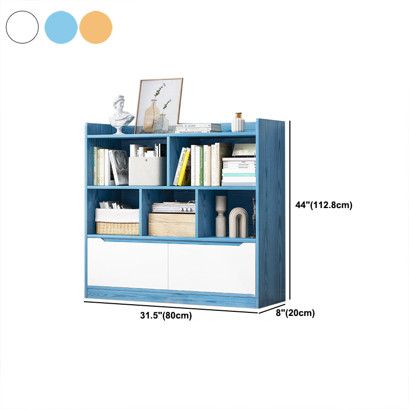 44.4"H Modern Bookshelf Wood Geometric Matte Finish Closed Back Bookcase with Drawers