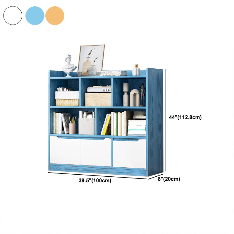44.4"H Modern Bookshelf Wood Geometric Matte Finish Closed Back Bookcase with Drawers