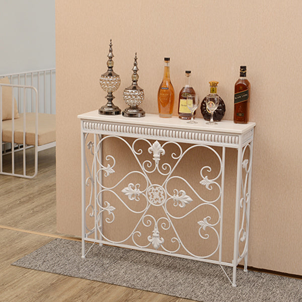 French Country Wood Frame Console Table Rectangle for Hall Dark Brown&White Sofa Table