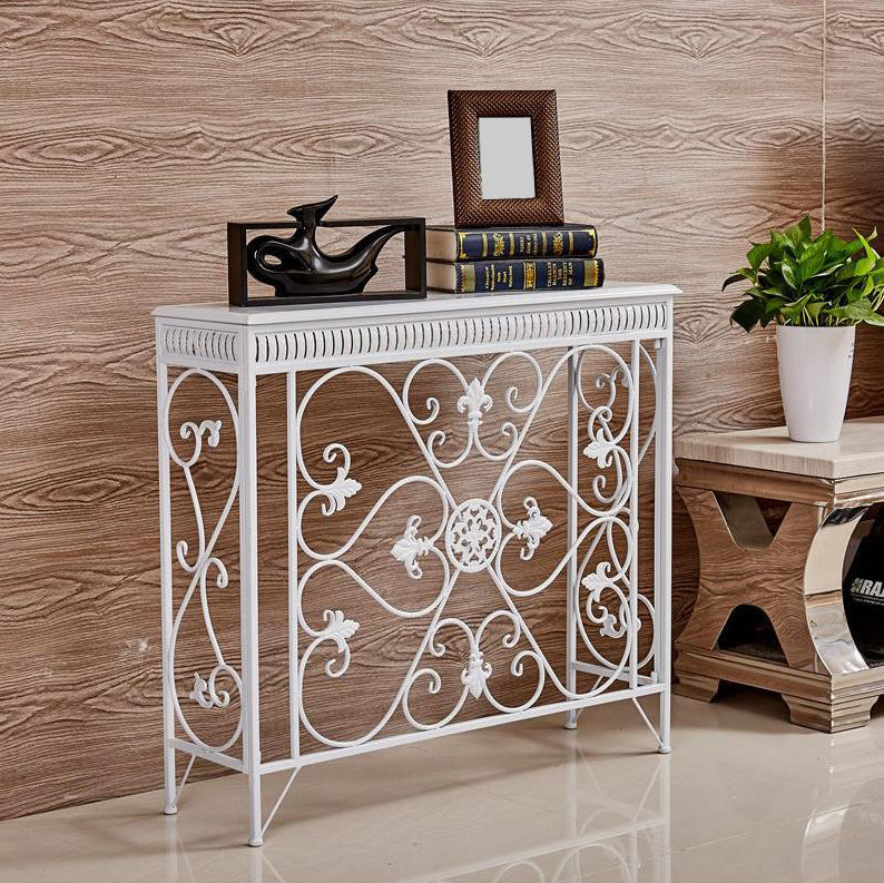 French Country Wood Frame Console Table Rectangle for Hall Dark Brown&White Sofa Table