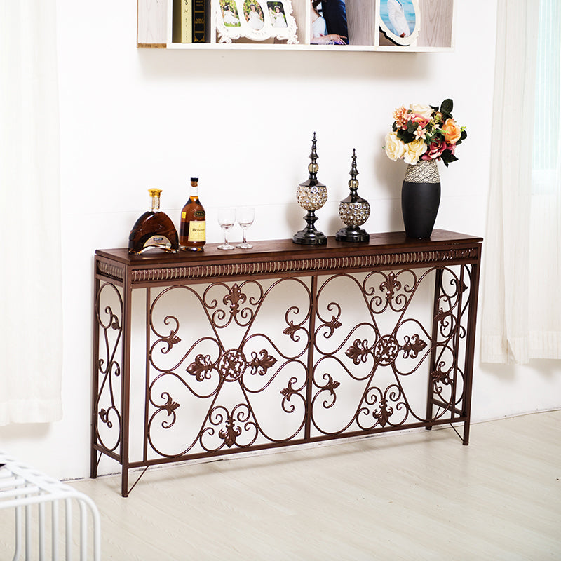 French Country Wood Frame Console Table Rectangle for Hall Dark Brown&White Sofa Table