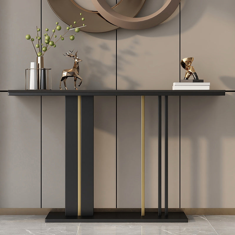 Modern Marble Top Console Table with Rectangle Top and Pedestal Base