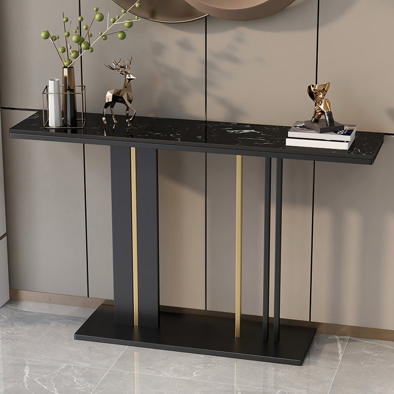 Modern Marble Top Console Table with Rectangle Top and Pedestal Base