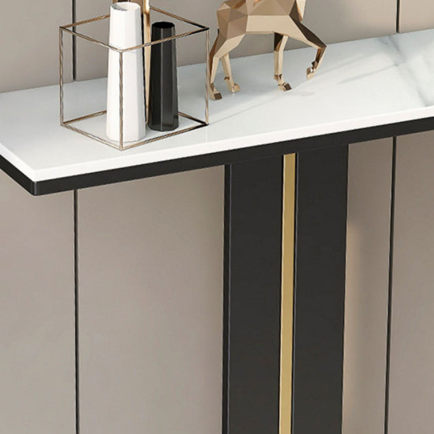 Modern Marble Top Console Table with Rectangle Top and Pedestal Base