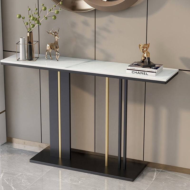 Modern Marble Top Console Table with Rectangle Top and Pedestal Base