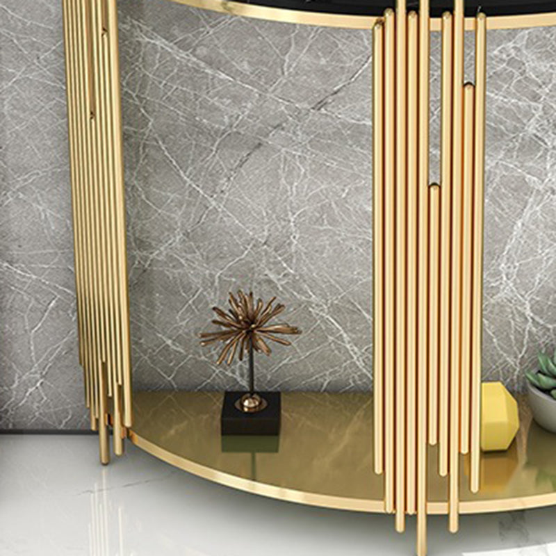 Glam Iron Floor Console Table Shelf Storage Stain Resistant Half Moon Console