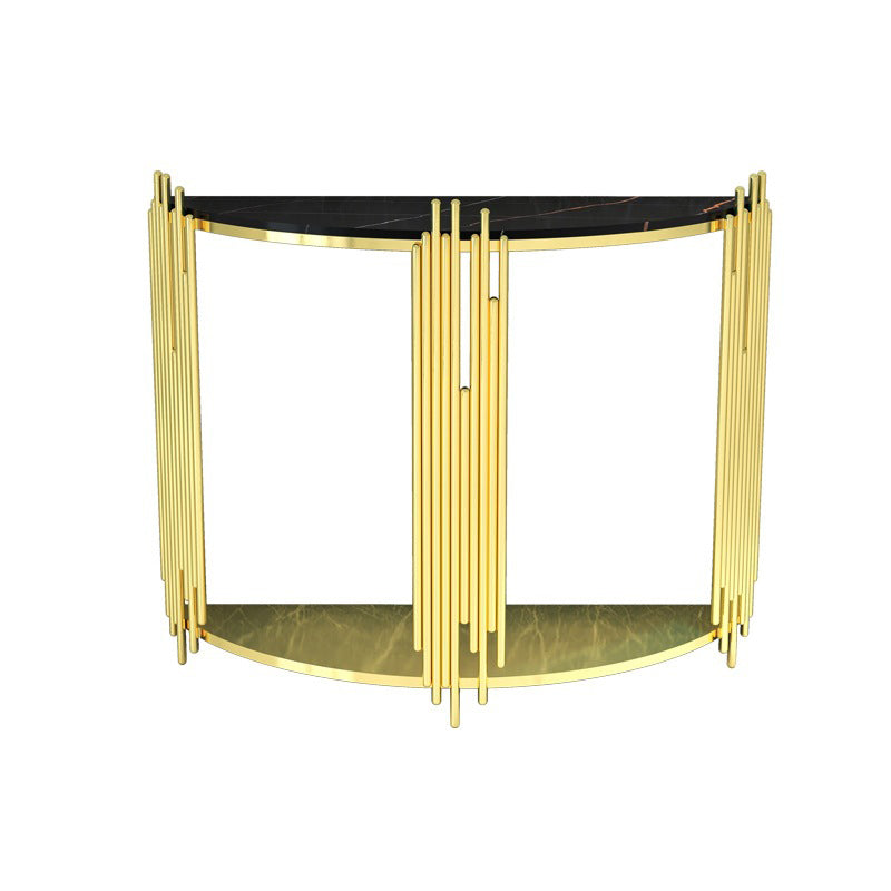 Glam Iron Floor Console Table Shelf Storage Stain Resistant Half Moon Console
