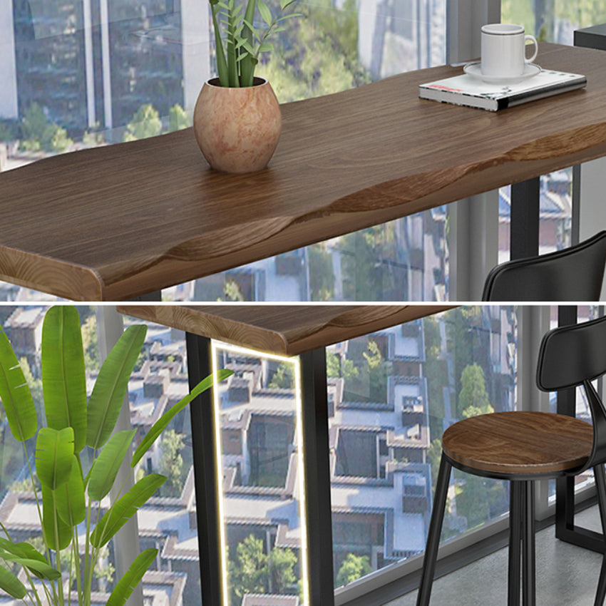 Wood Bar Table Modern Rectangle Bar Dining Table with Double Pedestal for Living Room