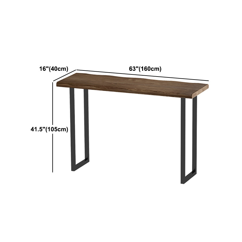 Wood Bar Table Modern Rectangle Bar Dining Table with Double Pedestal for Living Room