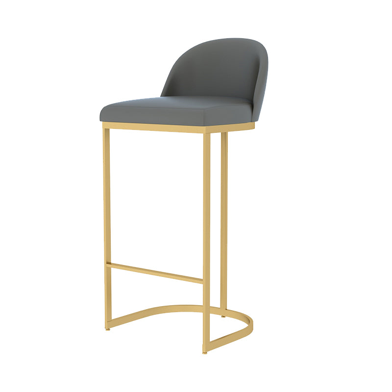 Glam Gray Metal Barstool Faux Leather Upholstered Counter Stool with Gold Base