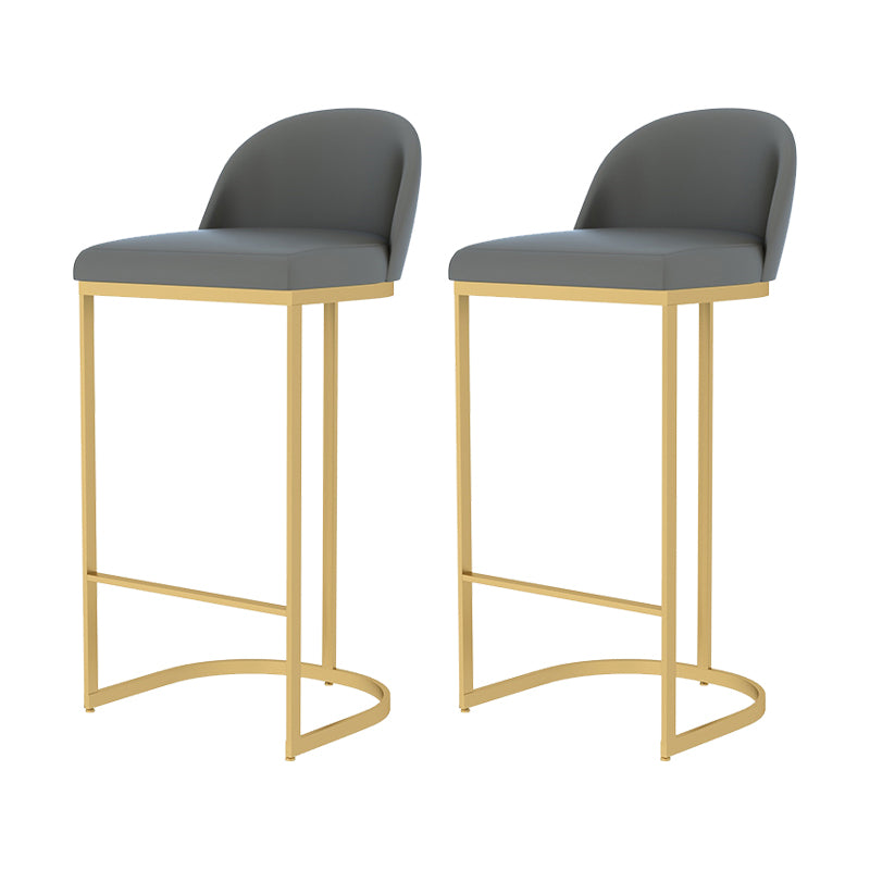 Glam Gray Metal Barstool Faux Leather Upholstered Counter Stool with Gold Base