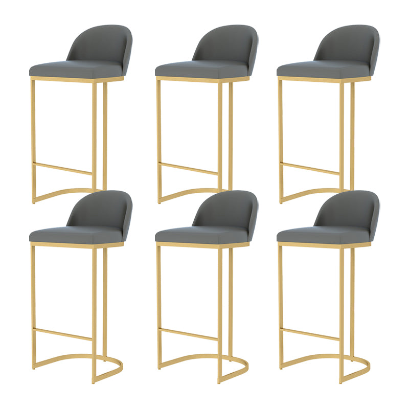 Glam Gray Metal Barstool Faux Leather Upholstered Counter Stool with Gold Base