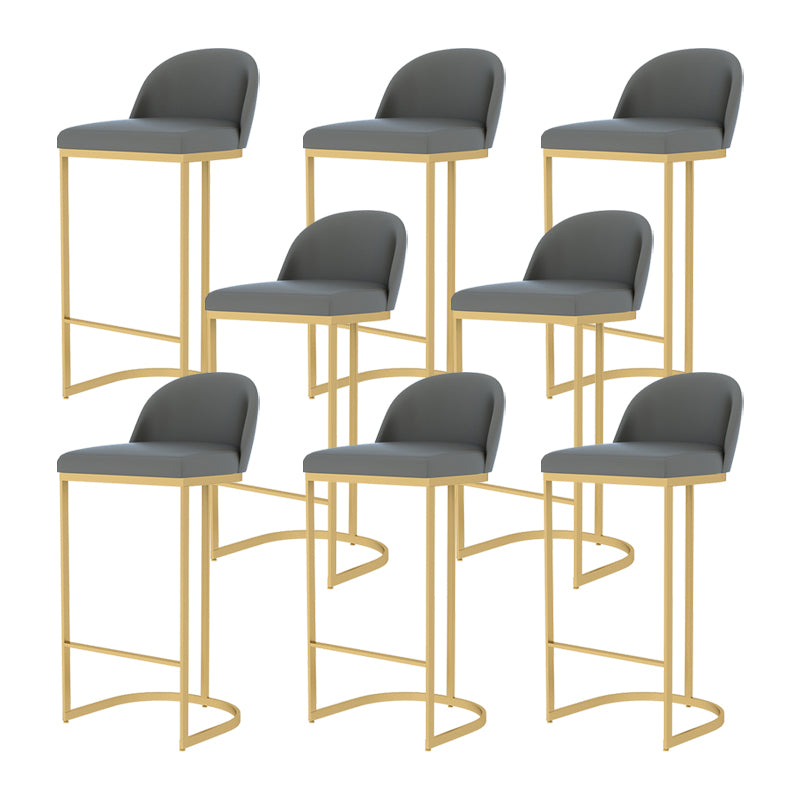 Glam Gray Metal Barstool Faux Leather Upholstered Counter Stool with Gold Base