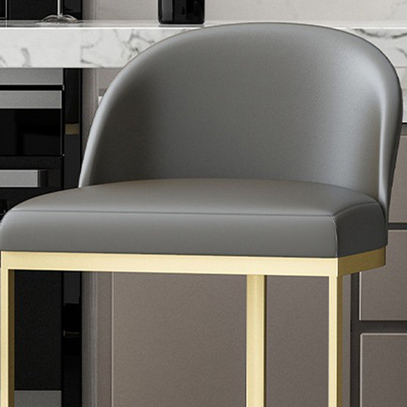 Glam Gray Metal Barstool Faux Leather Upholstered Counter Stool with Gold Base