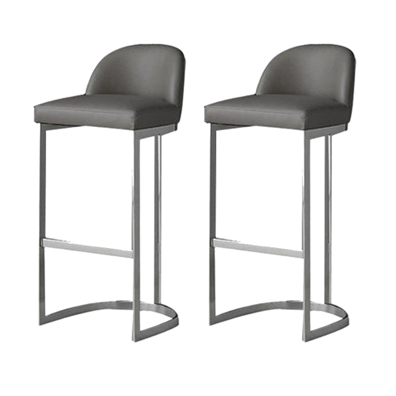 Glam Gray Metal Barstool Faux Leather Upholstered Counter Stool with Gold Base