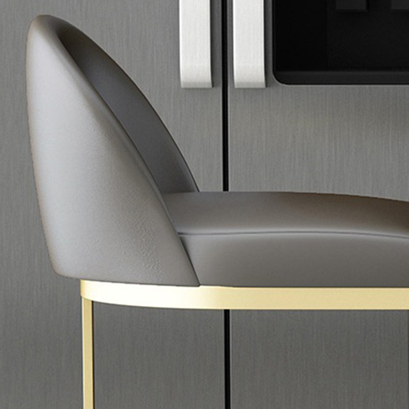 Glam Gray Metal Barstool Faux Leather Upholstered Counter Stool with Gold Base