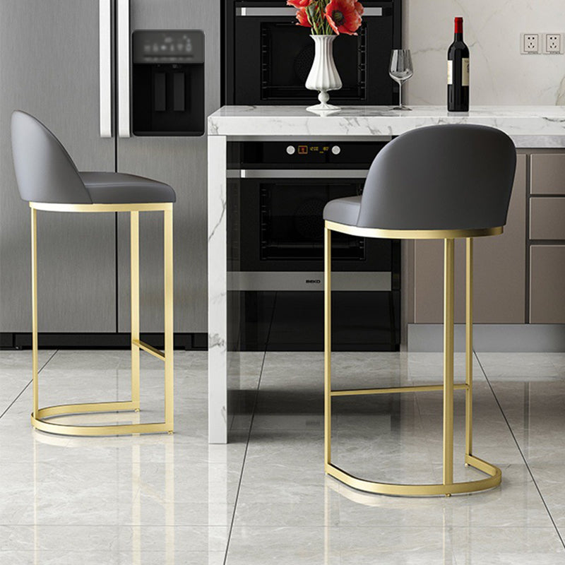 Glam Gray Metal Barstool Faux Leather Upholstered Counter Stool with Gold Base