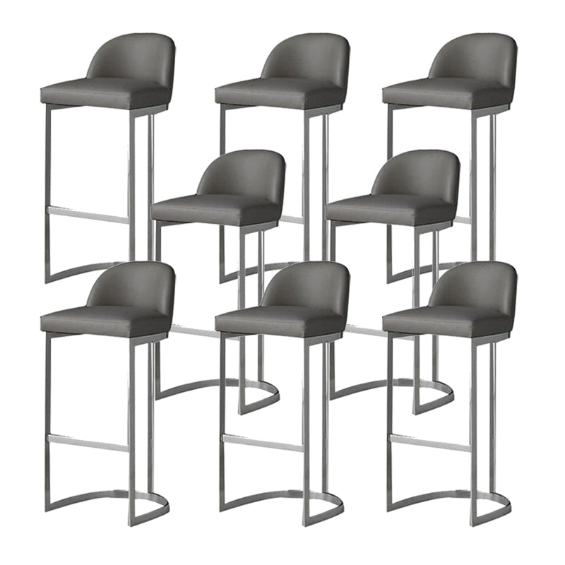 Glam Gray Metal Barstool Faux Leather Upholstered Counter Stool with Gold Base