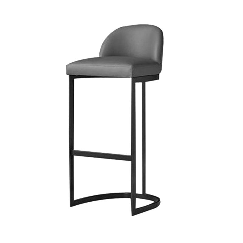 Glam Gray Metal Barstool Faux Leather Upholstered Counter Stool with Gold Base