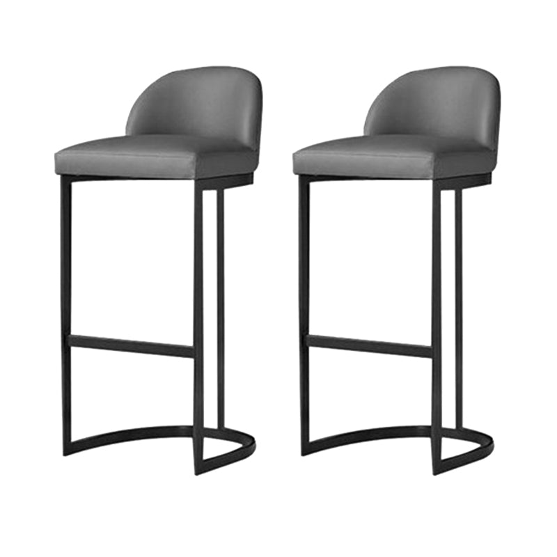 Glam Gray Metal Barstool Faux Leather Upholstered Counter Stool with Gold Base