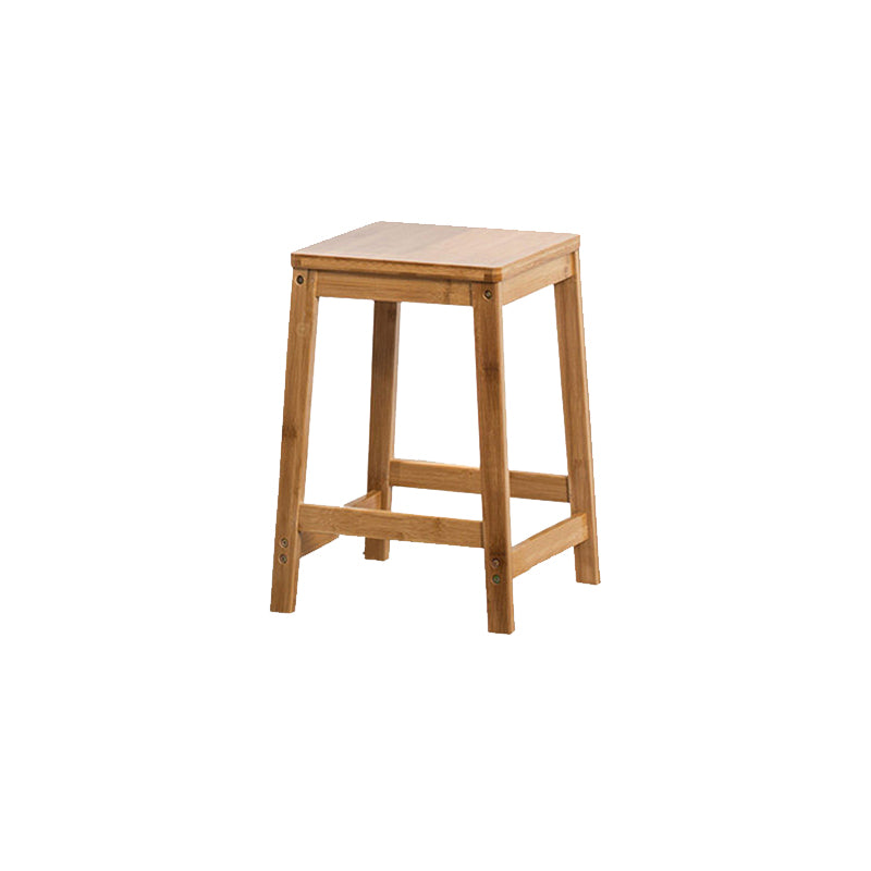 Contemporary Wood Stool Backrest Backless Bamboo Counter Stool with 4 Legs