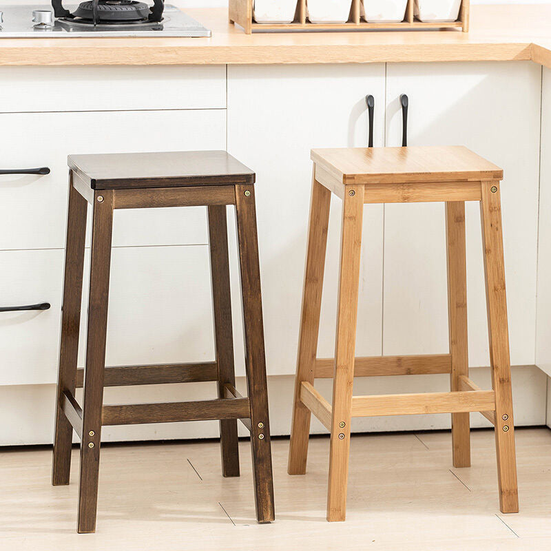 Contemporary Wood Stool Backrest Backless Bamboo Counter Stool with 4 Legs