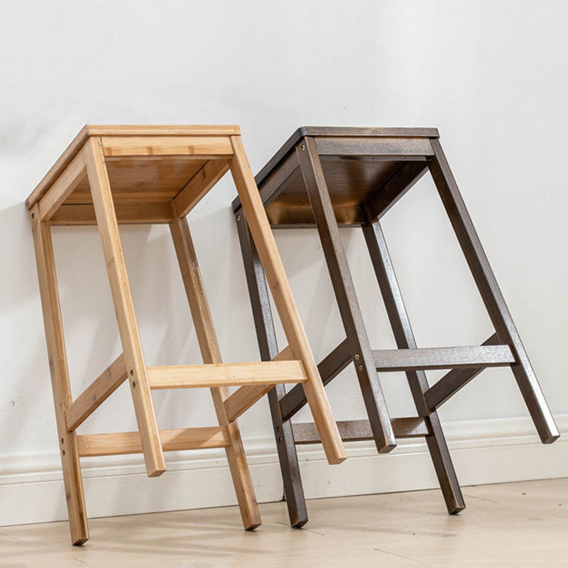 Contemporary Wood Stool Backrest Backless Bamboo Counter Stool with 4 Legs